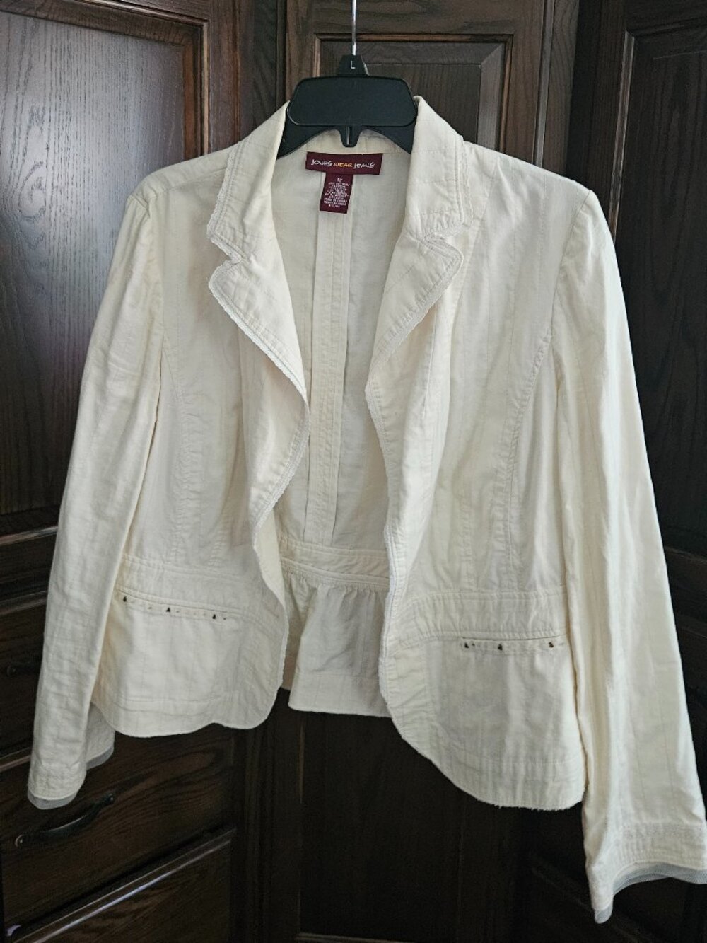 Jones Wear Jeans Blazer Size 12 Ivory Cotton Lace Trim Peplum Jacket
